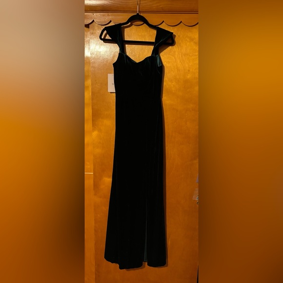 Anthropologie Off-Shoulder Dark Green Maxi Dress